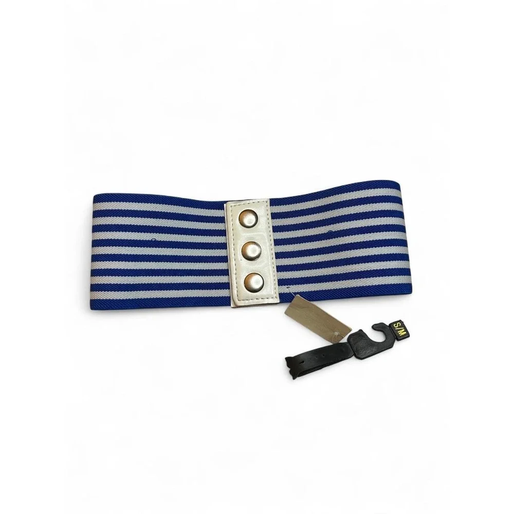 Waist Belt Blue White Nautical Stripe Stretch Cinch Euro Summer Cozy Coastal NWT